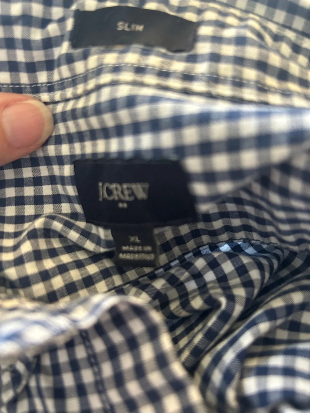 J Crew Men's Navy white Check Button-Down long sleeve Shirt Slim fit Size XL EUC